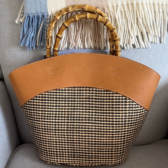 New J. McLaughlin Tan and Black bag with bamboo handles - Picture 5 of 5